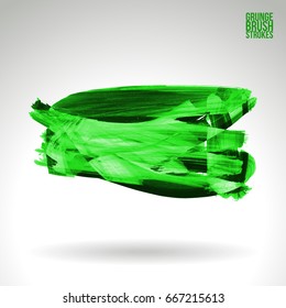Green brush stroke and texture. Grunge vector abstract hand - painted element. Underline and border design.