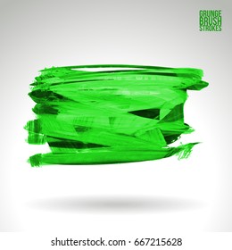 Green brush stroke and texture. Grunge vector abstract hand - painted element. Underline and border design.