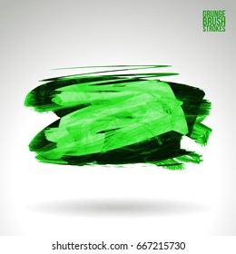 Green brush stroke and texture. Grunge vector abstract hand - painted element. Underline and border design.