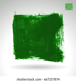 Green brush stroke and texture. Grunge vector abstract hand - painted element. Underline and border design.