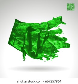 Green brush stroke and texture. Grunge vector abstract hand - painted element. Underline and border design.