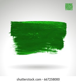 Green brush stroke and texture. Grunge vector abstract hand - painted element. Underline and border design.
