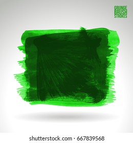 Green brush stroke and texture. Grunge vector abstract hand - painted element. Underline and border design.
