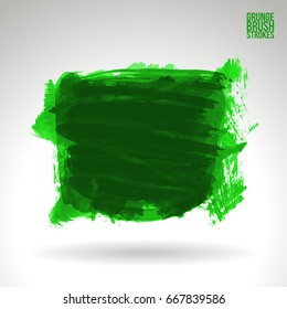 Green brush stroke and texture. Grunge vector abstract hand - painted element. Underline and border design.