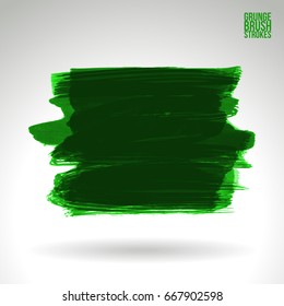 Green brush stroke and texture. Grunge vector abstract hand - painted element. Underline and border design.