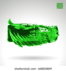 Green brush stroke and texture. Grunge vector abstract hand - painted element. Underline and border design.