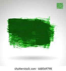Green brush stroke and texture. Grunge vector abstract hand - painted element. Underline and border design.