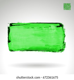 Green brush stroke and texture. Grunge vector abstract hand - painted element. Underline and border design.