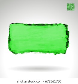 Green brush stroke and texture. Grunge vector abstract hand - painted element. Underline and border design.