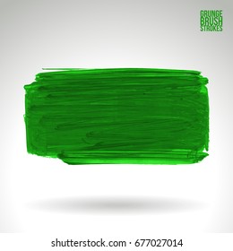 Green brush stroke and texture. Grunge vector abstract hand - painted element. Underline and border design.