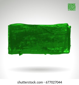 Green brush stroke and texture. Grunge vector abstract hand - painted element. Underline and border design.