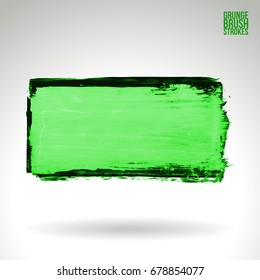 Green brush stroke and texture. Grunge vector abstract hand - painted element. Underline and border design.