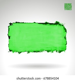 Green brush stroke and texture. Grunge vector abstract hand - painted element. Underline and border design.