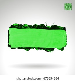 Green brush stroke and texture. Grunge vector abstract hand - painted element. Underline and border design.