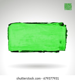 Green brush stroke and texture. Grunge vector abstract hand - painted element. Underline and border design.
