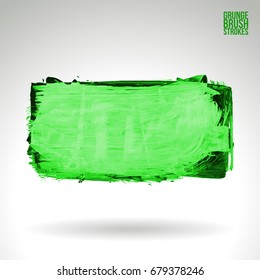 Green brush stroke and texture. Grunge vector abstract hand - painted element. Underline and border design.