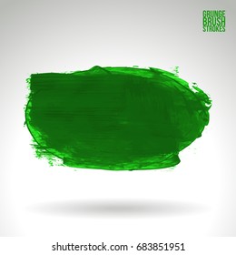 Green brush stroke and texture. Grunge vector abstract hand - painted element. Underline and border design.