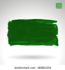 Green brush stroke and texture. Grunge vector abstract hand - painted element. Underline and border design.