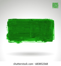 Green brush stroke and texture. Grunge vector abstract hand - painted element. Underline and border design.