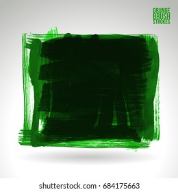 Green brush stroke and texture. Grunge vector abstract hand - painted element. Underline and border design.