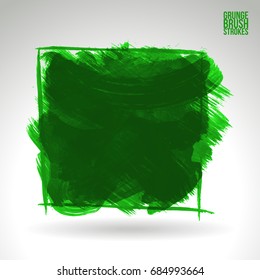 Green brush stroke and texture. Grunge vector abstract hand - painted element. Underline and border design.