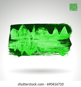 Green brush stroke and texture. Grunge vector abstract hand - painted element. Underline and border design.