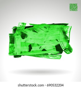 Green brush stroke and texture. Grunge vector abstract hand - painted element. Underline and border design.