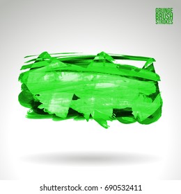 Green brush stroke and texture. Grunge vector abstract hand - painted element. Underline and border design.
