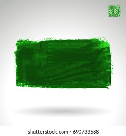 Green brush stroke and texture. Grunge vector abstract hand - painted element. Underline and border design.