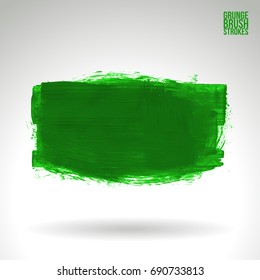 Green brush stroke and texture. Grunge vector abstract hand - painted element. Underline and border design.