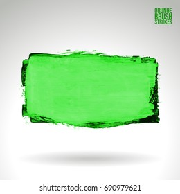 Green brush stroke and texture. Grunge vector abstract hand - painted element. Underline and border design.