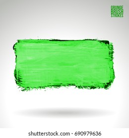 Green brush stroke and texture. Grunge vector abstract hand - painted element. Underline and border design.