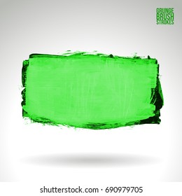 Green brush stroke and texture. Grunge vector abstract hand - painted element. Underline and border design.