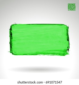 Green brush stroke and texture. Grunge vector abstract hand - painted element. Underline and border design.