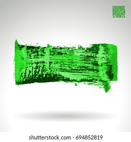 Green brush stroke and texture. Grunge vector abstract hand - painted element. Underline and border design.