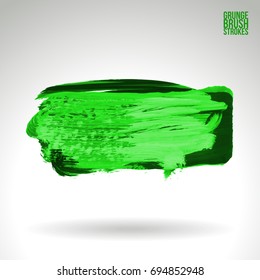 Green brush stroke and texture. Grunge vector abstract hand - painted element. Underline and border design.