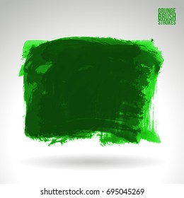 Green brush stroke and texture. Grunge vector abstract hand - painted element. Underline and border design.