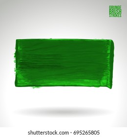 Green brush stroke and texture. Grunge vector abstract hand - painted element. Underline and border design.