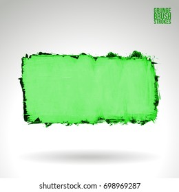 Green brush stroke and texture. Grunge vector abstract hand - painted element. Underline and border design.