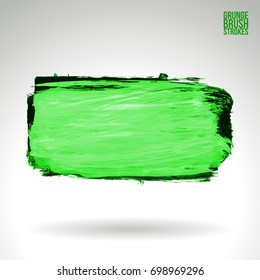 Green brush stroke and texture. Grunge vector abstract hand - painted element. Underline and border design.