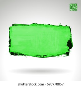 Green brush stroke and texture. Grunge vector abstract hand - painted element. Underline and border design.
