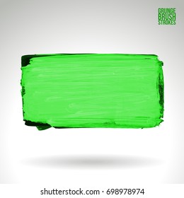 Green brush stroke and texture. Grunge vector abstract hand - painted element. Underline and border design.