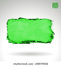 Green brush stroke and texture. Grunge vector abstract hand - painted element. Underline and border design.