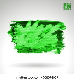 Green brush stroke and texture. Grunge vector abstract hand - painted element. Underline and border design.