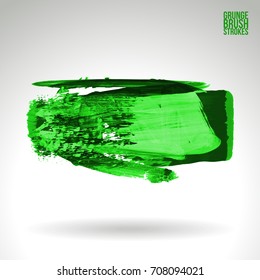 Green brush stroke and texture. Grunge vector abstract hand - painted element. Underline and border design.