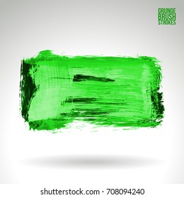 Green brush stroke and texture. Grunge vector abstract hand - painted element. Underline and border design.