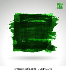 Green brush stroke and texture. Grunge vector abstract hand - painted element. Underline and border design.