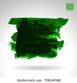 Green brush stroke and texture. Grunge vector abstract hand - painted element. Underline and border design.
