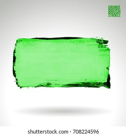 Green brush stroke and texture. Grunge vector abstract hand - painted element. Underline and border design.