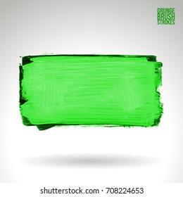 Green brush stroke and texture. Grunge vector abstract hand - painted element. Underline and border design.